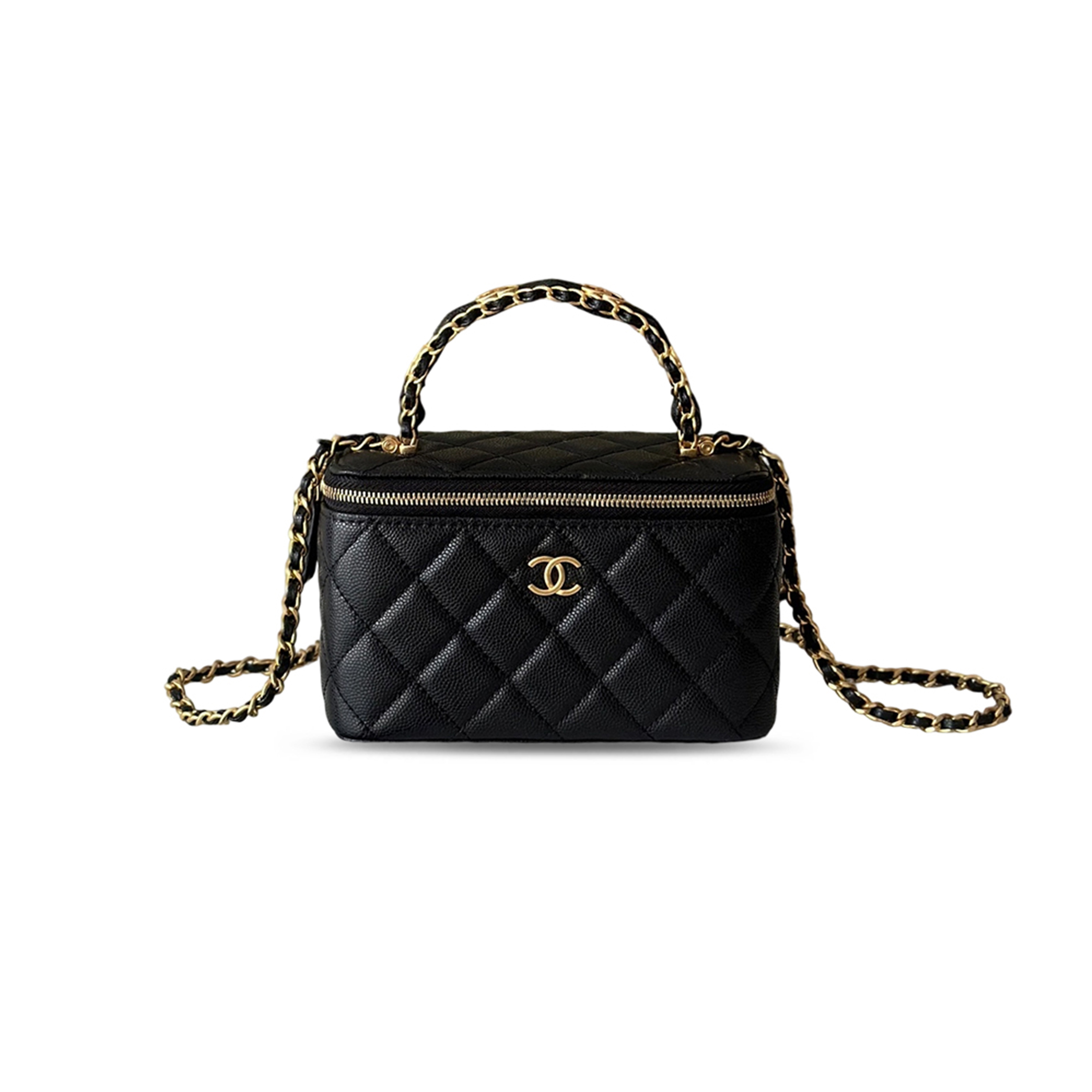 CHANEL DOUBLE HANDLE MAKEUP CAVIAR QUILTED BOX 218515 (17*9.5*8cm)